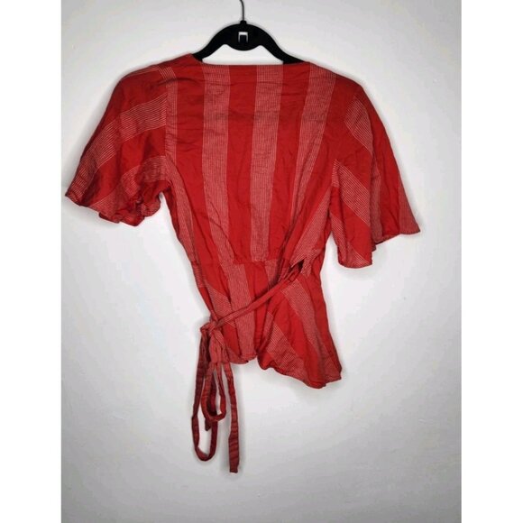 LOFT stripe Bright Red Wrapped Flare Sleeves Top Petite S - Picture 6 of 7
